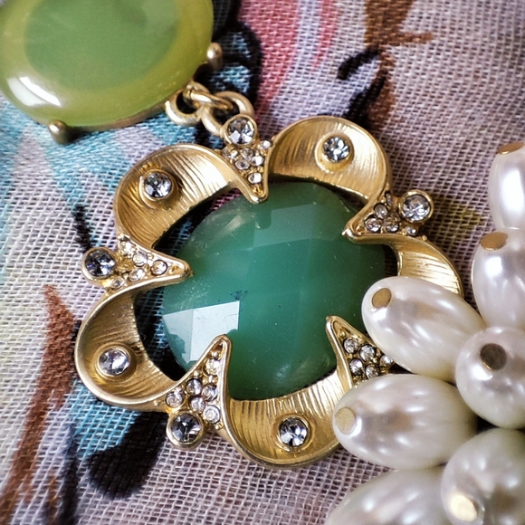 Brushed Gold Faux Pearls Cluster Ocean Theme Encrusted Stone Statement Necklace - Picture 15 of 15